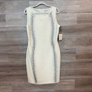 NWT Calvin Klein Cream Embellished Sleeveless Sheath Dress - Size 14